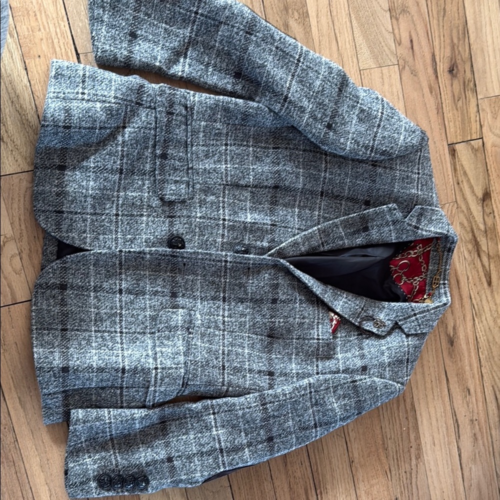 Gray and black plaid Blazer with Classic Lapel